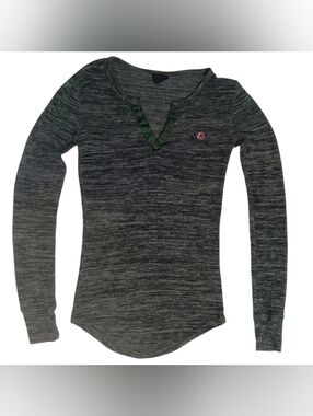 Empyre Dark Gray Heathered Long-Sleeve Henley Top with Pink Rose XS